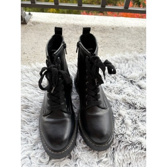 Madden Girl Chunky Black Faux Leather Platform Lace Up Boots - Picture 3 of 6